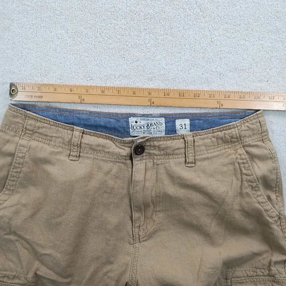 Lucky Brand Linen BlendCargo Shorts Men's 33 Khaki Relaxed Fit Utility Casual
